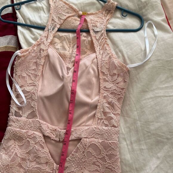 Windsor || Pink Laced Open Back Rhinestone Maxi Dress Halter Neck Top - Picture 12 of 13